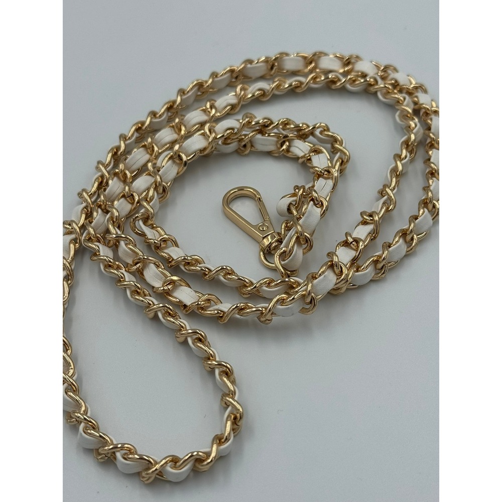 White and Gold Interwoven Chain Lanyard Single Clip Purse Strap 25" Badge Holder